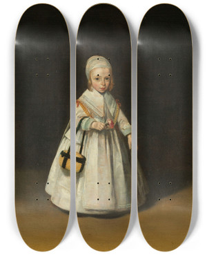 Triptych art skateboard deck of Gerard Ter Borch Helena Van Der Schalcke by Gerard Ter Borch (1617-1681)