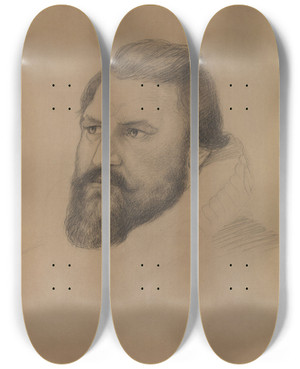 Triptych art skateboard deck of Adolph Tidemand Lauritz Ruus by Adolph Tidemand (1814-1876)