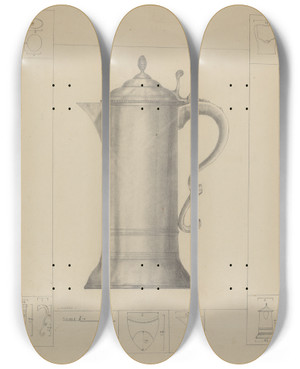 Triptych art skateboard deck of Henry Meyers Pewter Flagon_2 by Henry Meyers (20-)