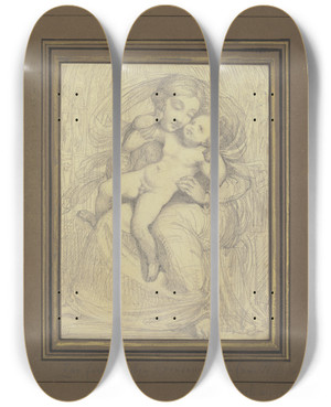 Triptych art skateboard deck of Wilhelm Wach Madonna With The Child by Wilhelm Wach (1787-1845)