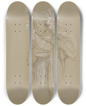 Triptych art skateboard deck of Alphonse Mucha Allegory Of Spring by Alphonse Mucha (1860-1939)