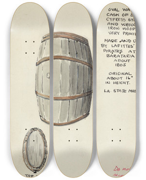 Triptych art skateboard deck of American 20Th Century Oval Water Cask by American 20Th Century