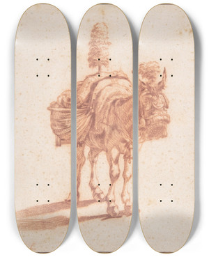 Triptych art skateboard deck of Adriaen Van De Velde A Donkey by Adriaen van de Velde (1636-1672)