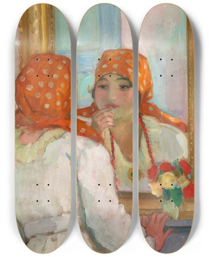 Triptych art skateboard deck of Henri Lebasque Devant Le Miroir Liledyeu by Henri Lebasque (1865-1937)