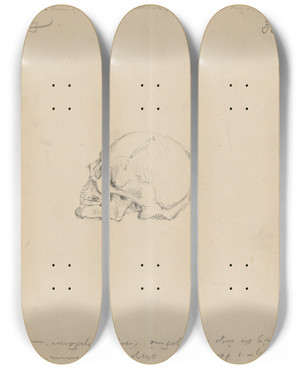 Triptych art skateboard deck of Stanisaw Wyspiaski Study Of A Skull by Stanislaw Wyspianski (1869-1907)