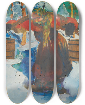 Triptych art skateboard deck of Filipp Malyavin Russian Baba Carrying Water by Filipp Malyavin (1869-1940)