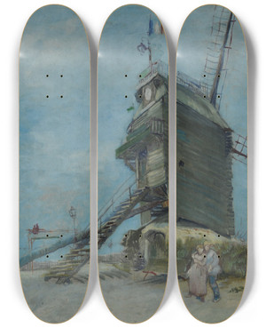 Triptych art skateboard deck of Vincent Van Gogh Le Moulin De La Galette by Vincent van Gogh (1853-1890)