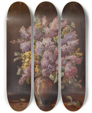 Triptych art skateboard deck of Karl Vikas Flieder In Vase by Karl Vikas (1875-1934)