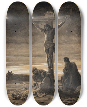Triptych art skateboard deck of Carl Bloch Christ On The Cross_2 by Carl Bloch (1834-1890)