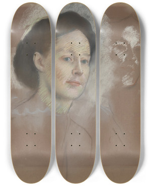 Triptych art skateboard deck of Edgar Degas The Artists Cousin Probably Mrs William Bell Mathilde Musson 18411878 by Edgar Degas (1834-1917)