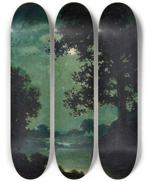 Triptych art skateboard deck of Ralph Albert Blakelock Moonlight_2 by Ralph Albert Blakelock (1847-1919)