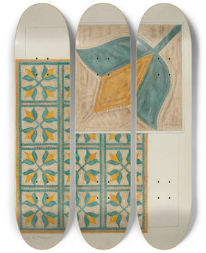 Triptych art skateboard deck of Manuel G Runyan Coverletapplique Quilt by Manuel G Runyan