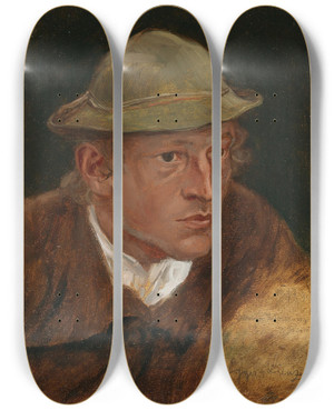 Triptych art skateboard deck of Albin Egger Lienz Simon Moser Studie Zu Das Kreuz by Albin Egger Lienz (1868-1926)