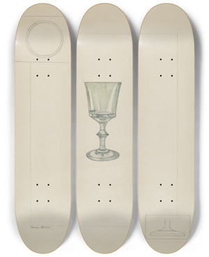Triptych art skateboard deck of Emma Wilson Whiskey Glass by Emma Wilson