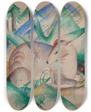 Triptych art skateboard deck of Franz Marc Red Deer by Franz Marc (1880-1916)