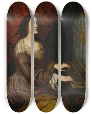 Triptych art skateboard deck of Andrea Vaccaro St Cecilia by Andrea Vaccaro (1604-1670)