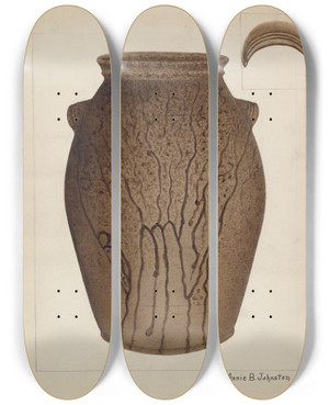 Triptych art skateboard deck of Annie B Johnston Stoneware Jar_22 by Annie B Johnston (20-)