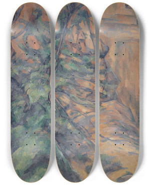 Triptych art skateboard deck of Paul Czanne Rochers Et Branches Bibmus by Paul Cezanne (1839-1906)