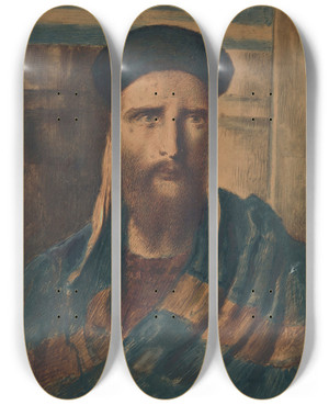 Triptych art skateboard deck of Simeon Solomon A Religious Scholar by Simeon Solomon (1840-1905)