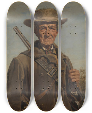 Triptych art skateboard deck of Karel Ooms The Forester by Karel Ooms (1845-1900)