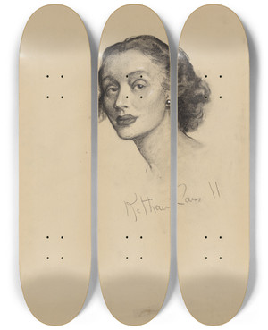 Triptych art skateboard deck of Samuel Johnson Woolf Katharine Cornell by Samuel Johnson Woolf (1880-1948)