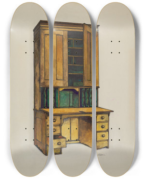 Triptych art skateboard deck of Florence Truelson Cupboard by Florence Truelson