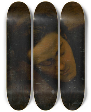 Triptych art skateboard deck of Leopold Horovitz Head Study Of A Man by Leopold Horovitz (1839-1917)