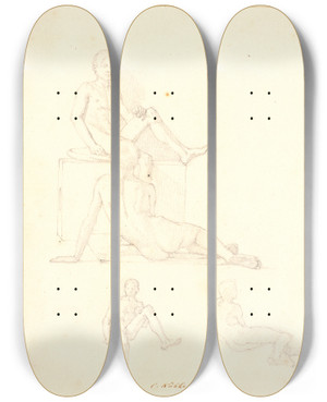 Triptych art skateboard deck of Christen Kbke Fire Modelstudier Af Drenge by Christen Kobke (1810-1848)