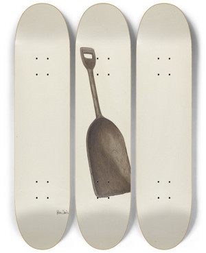 Triptych art skateboard deck of Pearl Davis Wooden Grain Shovel by Pearl Davis