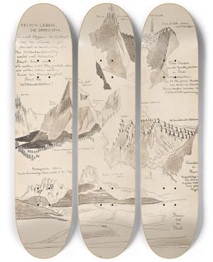 Triptych art skateboard deck of Bruno Taut Alpine Architektur Pl 4 by Bruno Taut (1880-1938)
