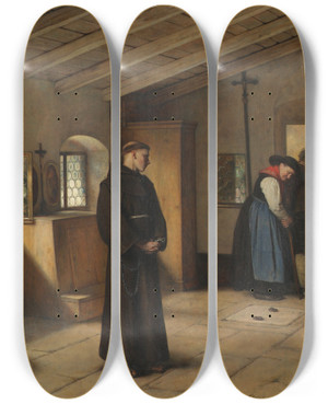 Triptych art skateboard deck of Emil Strecker Der Abschied by Emil Strecker (1841-1925)