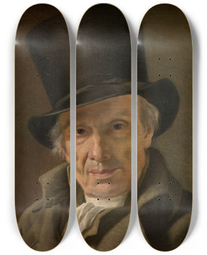 Triptych art skateboard deck of Jacques Louis David Man In A Hat by Jacques Louis David (1748-1825)