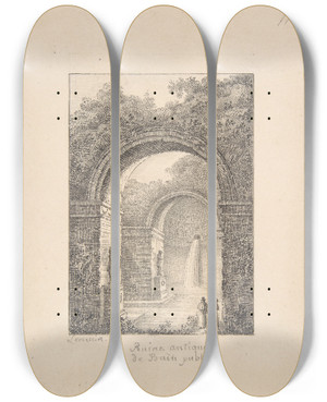 Triptych art skateboard deck of Joseph Lemercier Classical Ruins A Public Bath by Joseph Rose Lemercier (1803-1887)