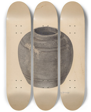 Triptych art skateboard deck of Sydney Roberts Pottery Piece by Sydney Roberts
