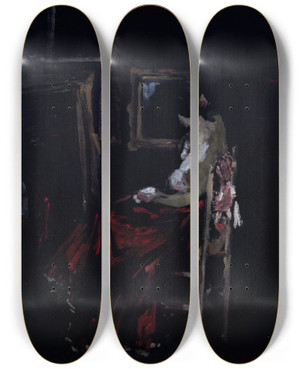 Triptych art skateboard deck of Robert Henri The Model by Robert Henri (1865-1929)