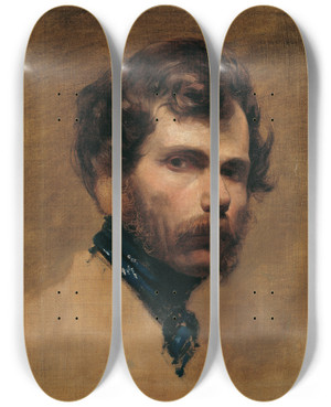 Triptych art skateboard deck of Friedrich Von Amerling Selbstportrt Mit Blauer Halsbinde by Friedrich Von Amerling (1803-1887)