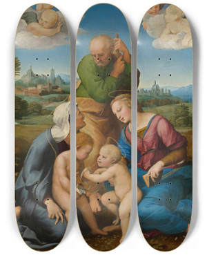 Triptych art skateboard deck of Raphael Canigiani Holy Family by Raphael (1483-1520)