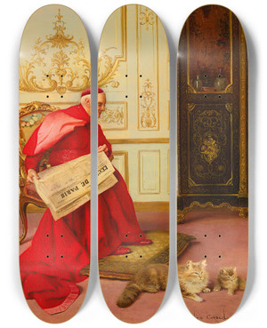 Triptych art skateboard deck of Georges Croegaert Distractions by Georges Croegaert (1848-1923)