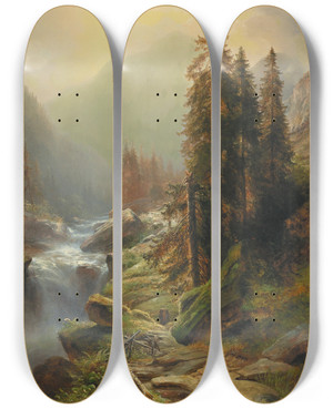 Triptych art skateboard deck of Albert Zimmermann Large Mountain Landscape by Albert Zimmermann (1808-1888)