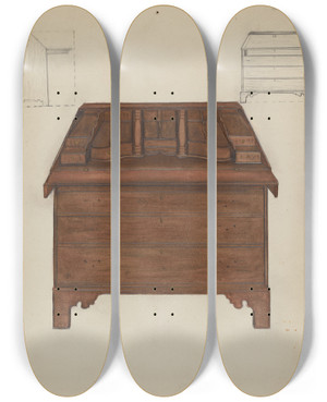 Triptych art skateboard deck of Edna C Rex Desk_2 by Edna C Rex (1893-1972)