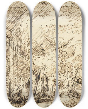 Triptych art skateboard deck of Benjamin West Figures In Landscape by Benjamin West (1738-1820)