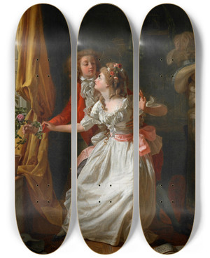 Triptych art skateboard deck of Michel Garnier The Poorly Defended Rose by Michel Garnier (1753-1819)