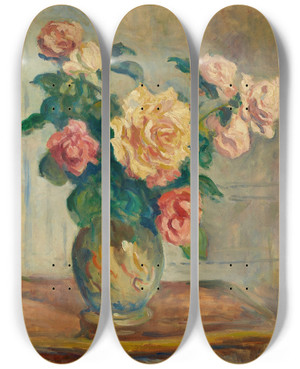 Triptych art skateboard deck of Maximilien Luce Vase De Fleurs_1 by Maximilien Luce (1858-1941)