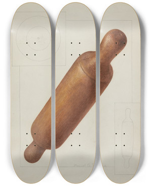 Triptych art skateboard deck of Manuel G Runyan Dough Rolling Pin by Manuel G Runyan