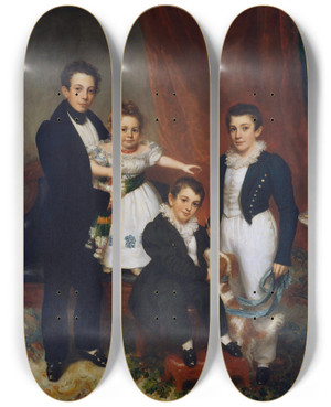 Triptych art skateboard deck of Samuel Lovett Waldo The Knapp Children by Samuel Lovett Waldo (1783-1861)