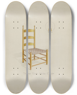 Triptych art skateboard deck of Alfred H Smith Shaker Three Slat Chair by Alfred H Smith