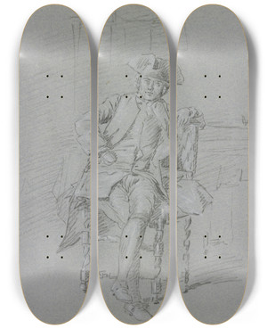 Triptych art skateboard deck of Cornelis Troost A Sitting Cavalier by Cornelis Troost (1696-1750)