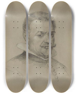Triptych art skateboard deck of Adolph Tidemand Male Portrait_3 by Adolph Tidemand (1814-1876)