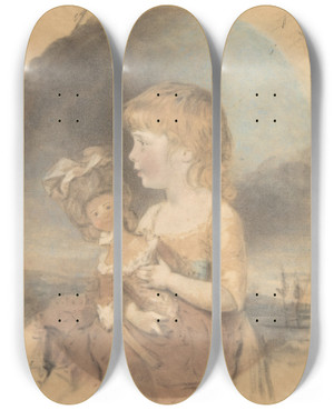 Triptych art skateboard deck of John Downman Child Holding A Doll by John Downman (1750-1824)