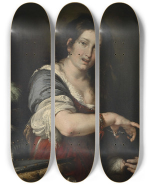 Triptych art skateboard deck of Bernardo Strozzi Berenice by Bernardo Strozzi (1581-1644)